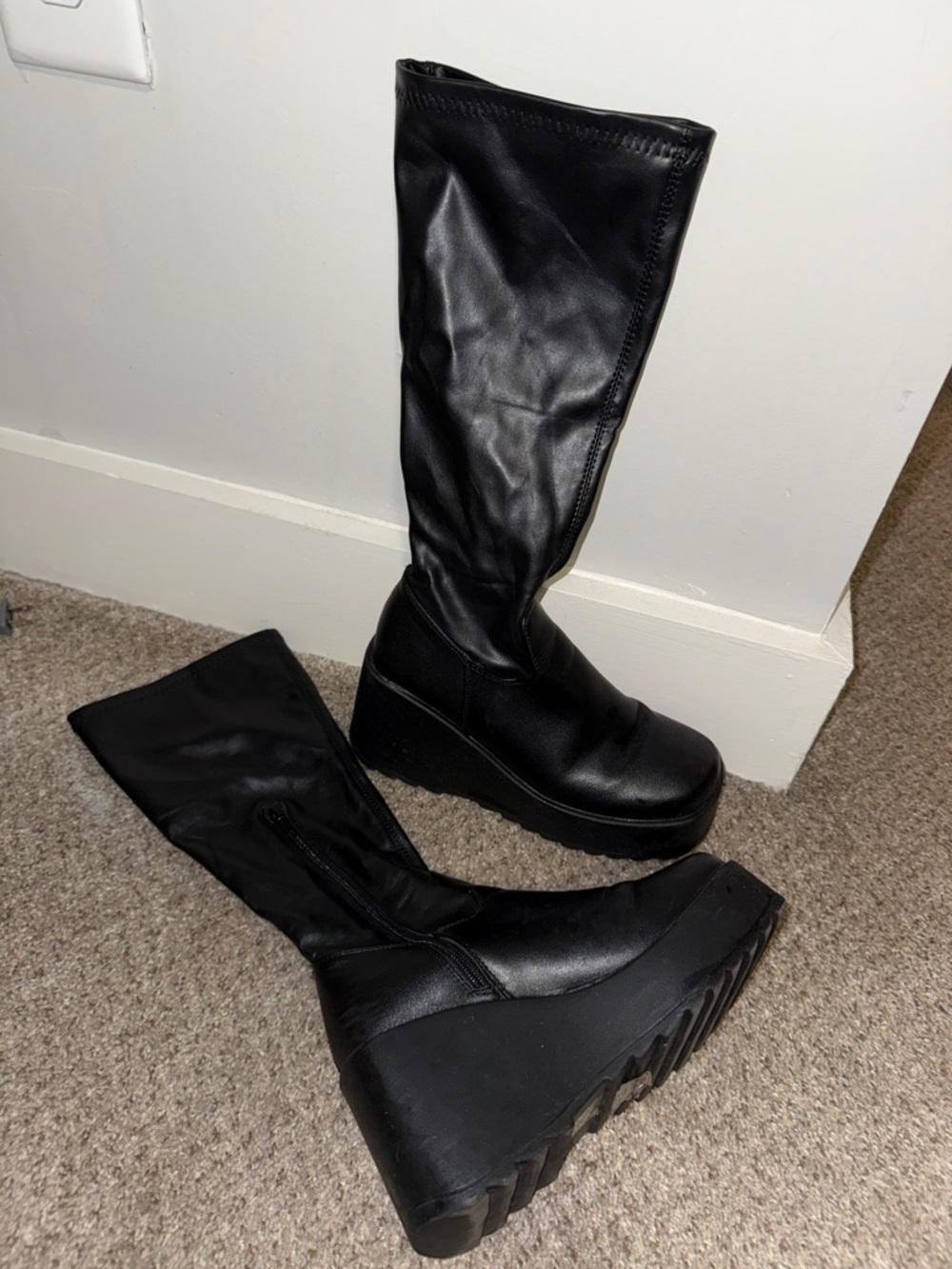 Black Women's Wedge Platform Calf-High Boots